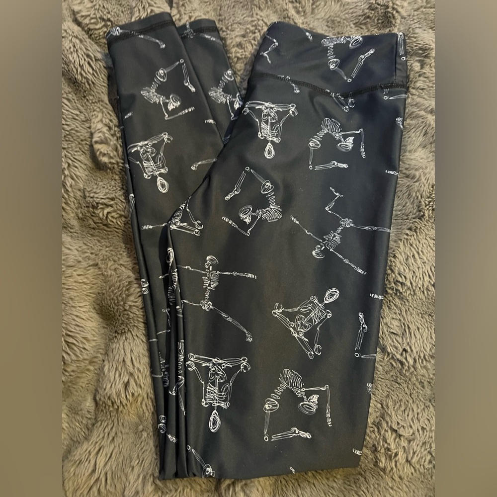 Womens Jala Yoga Skeleton Print Leggings/ Water tights - charcoal grey, Med